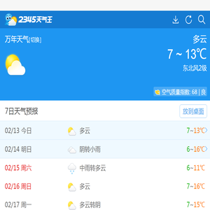 万年天气预报一周,7天,10天,15天,未来一周天气预报查询_2345天气预报